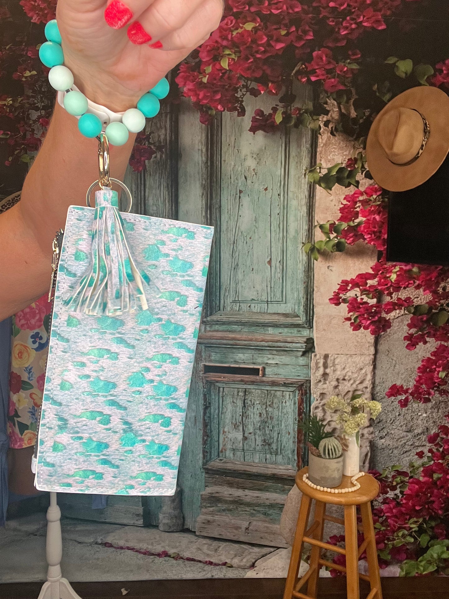 Turquoise and white wristlet