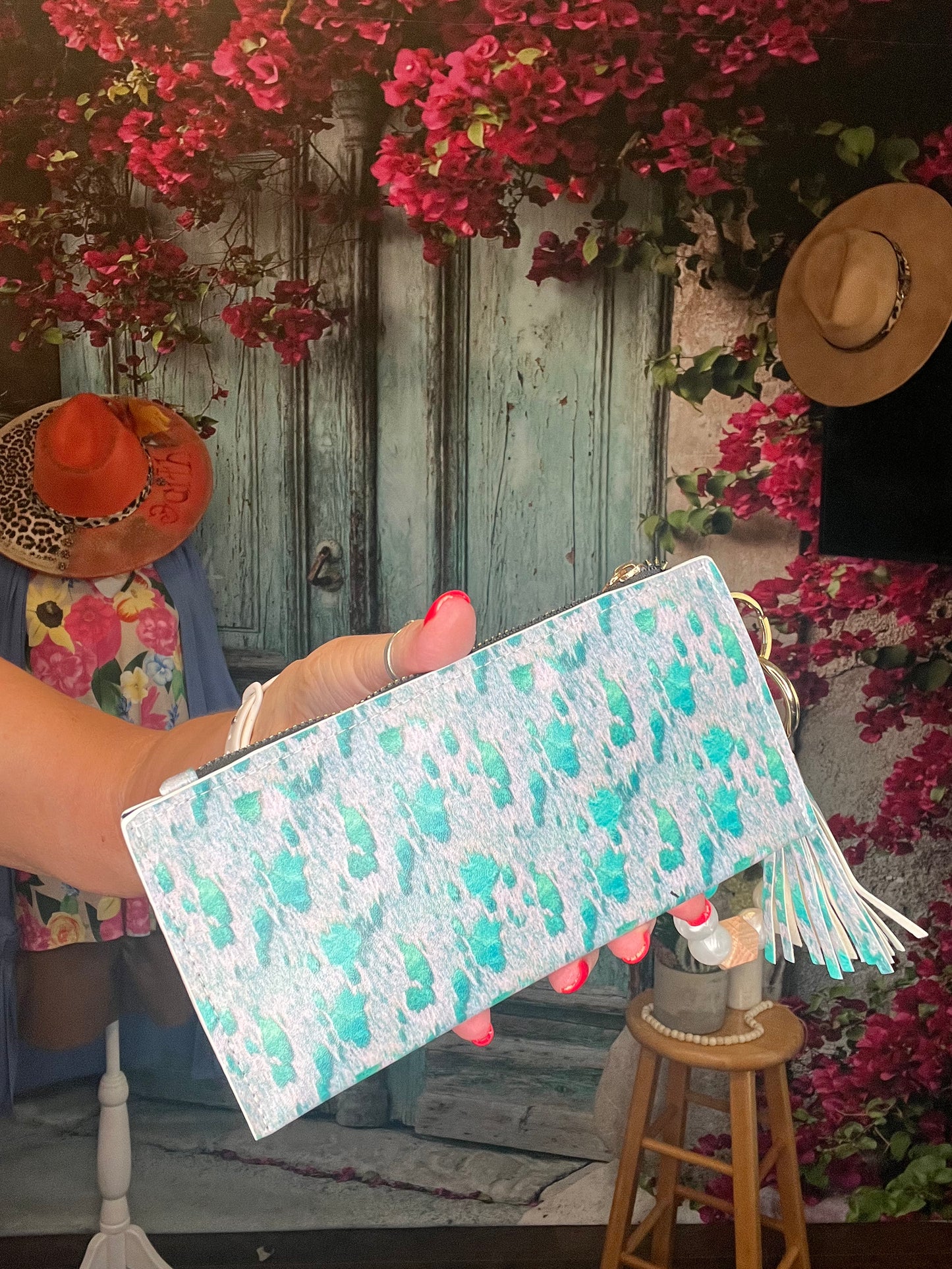 Turquoise and white wristlet
