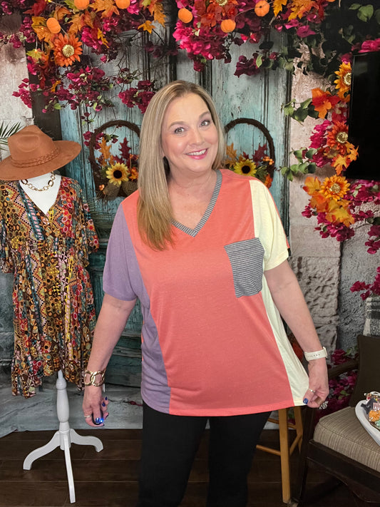 Sunset Sorbet V Neck Top
