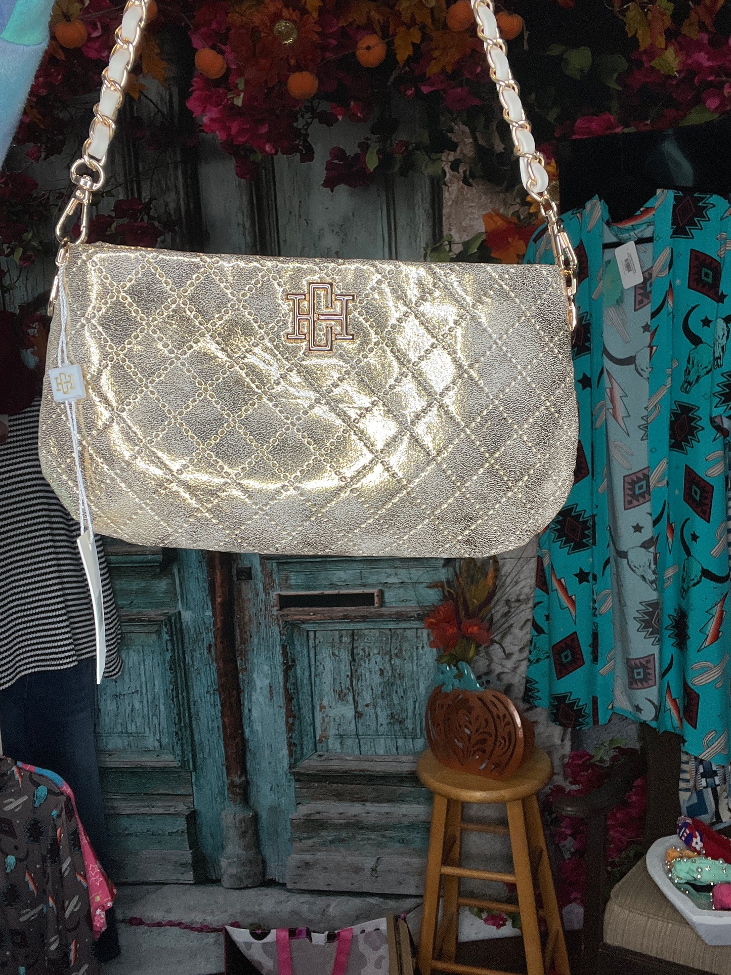 Champagne Quilted Crossbody Party Bag
