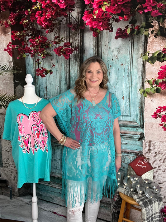 Turquoise Lace Shell Top