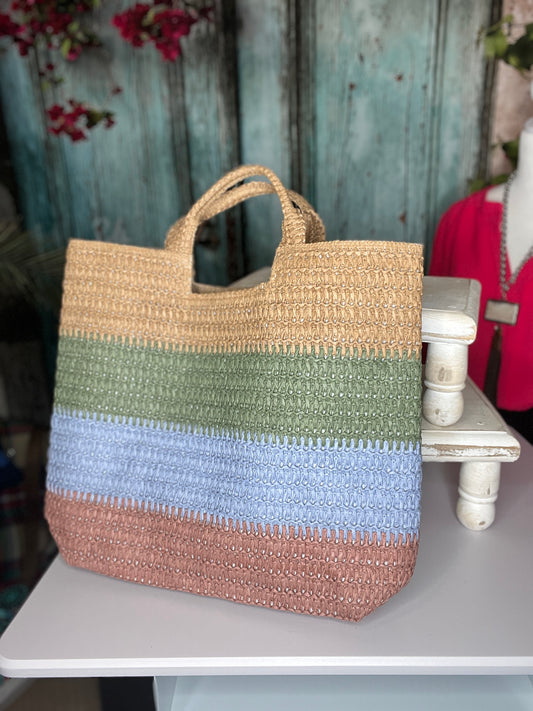 Coastal Stripes Straw Handbag