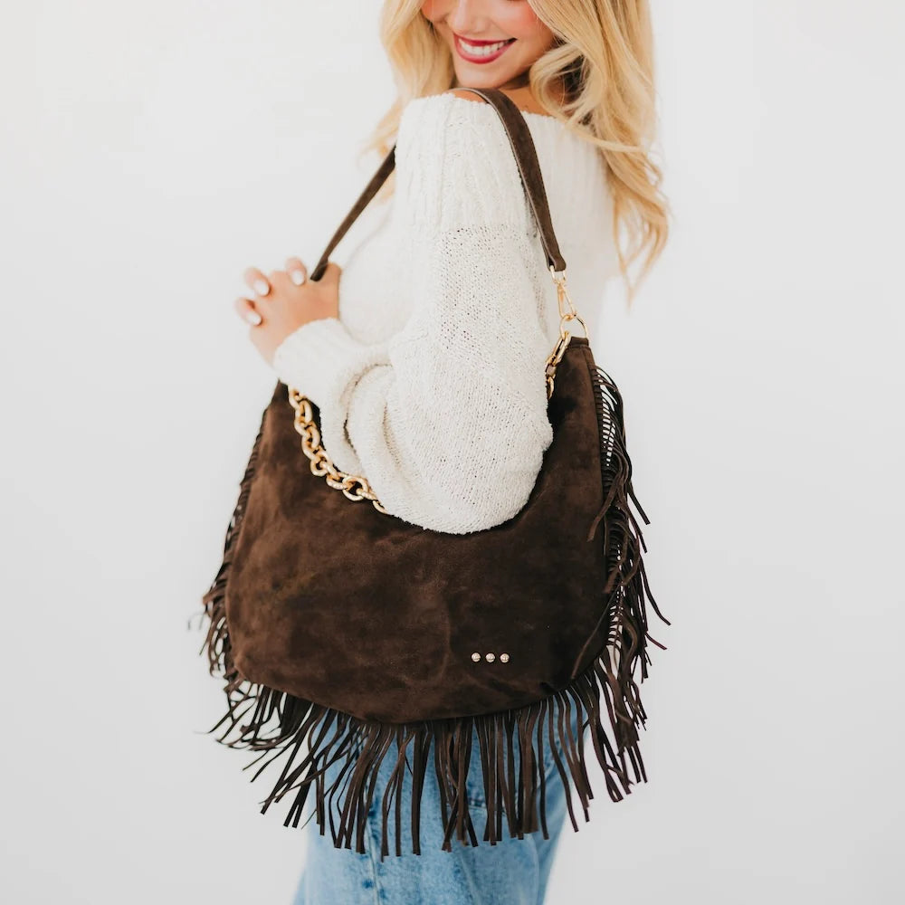 Loretta Suede Fringe Slouchy Bag - PRE ORDER