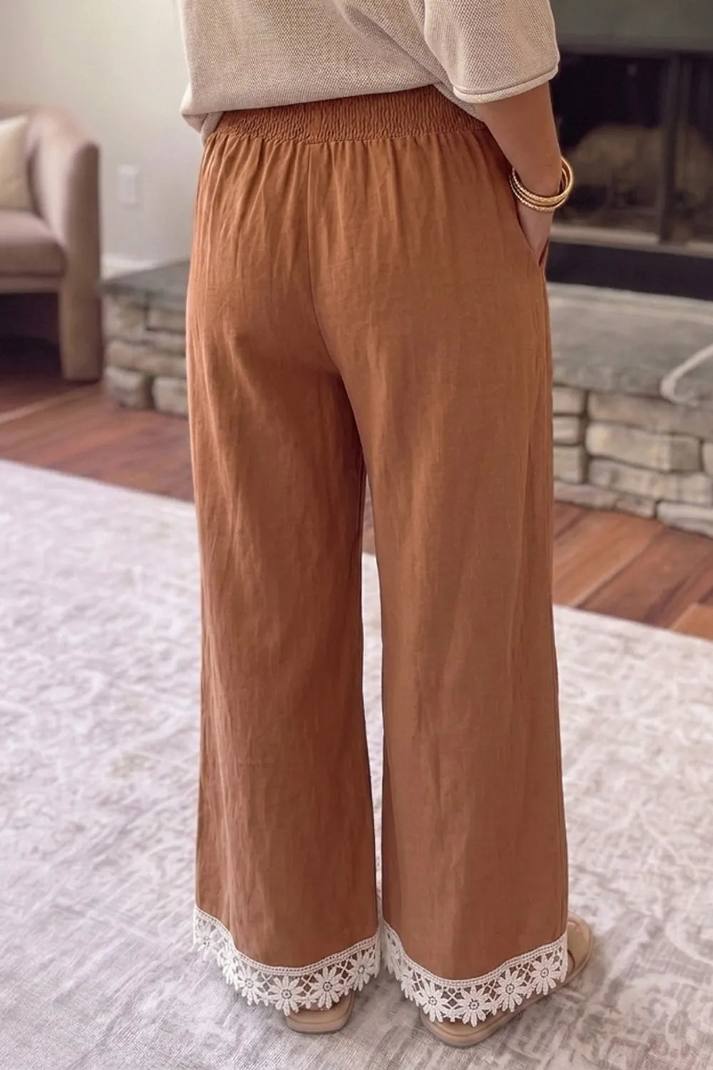 Chestnut Lace Trim Pants - PRE ORDER