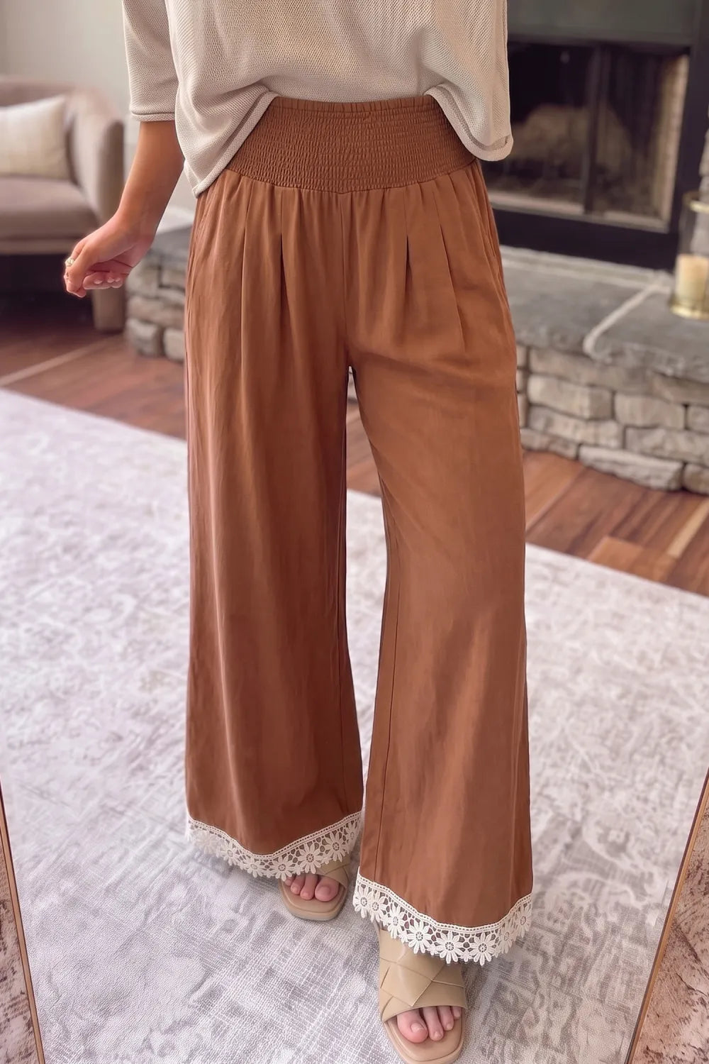 Chestnut Lace Trim Pants - PRE ORDER