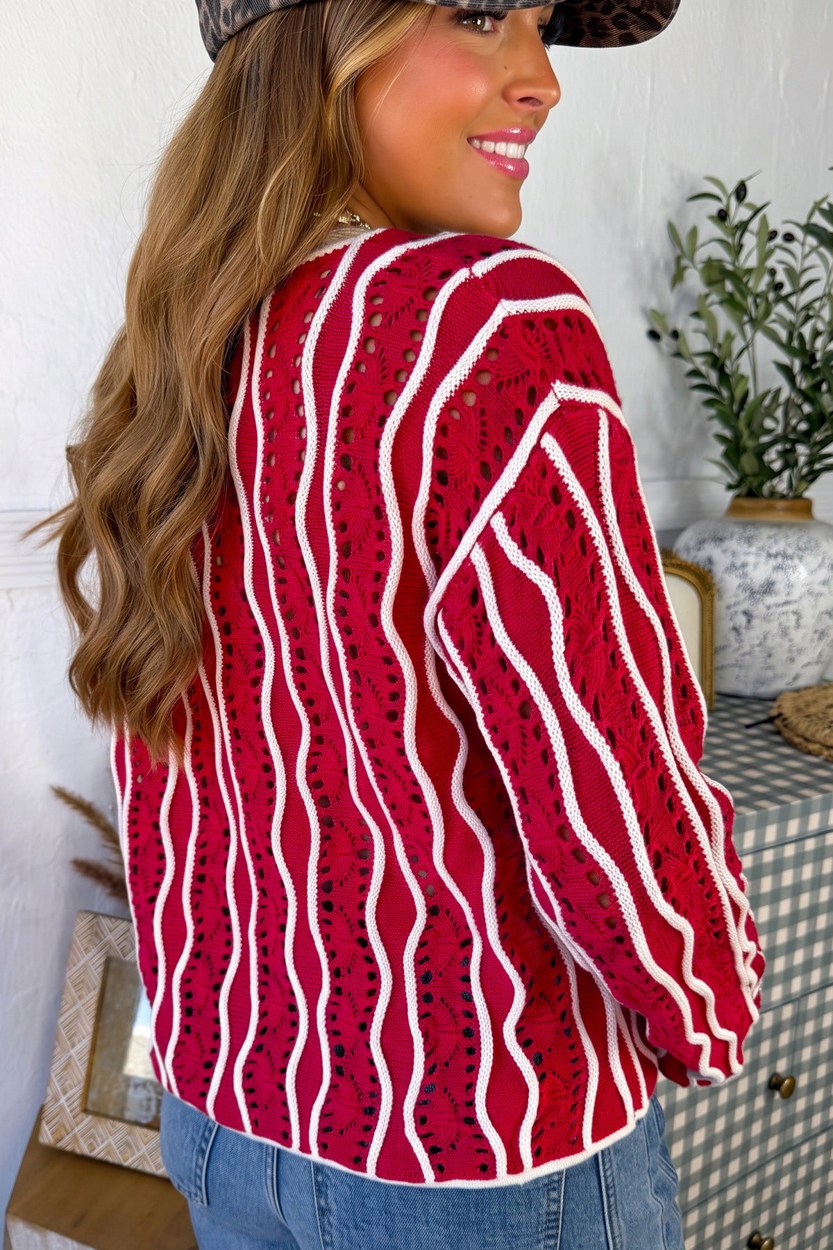 Merry Waves Red & White Knit Top - PRE ORDER