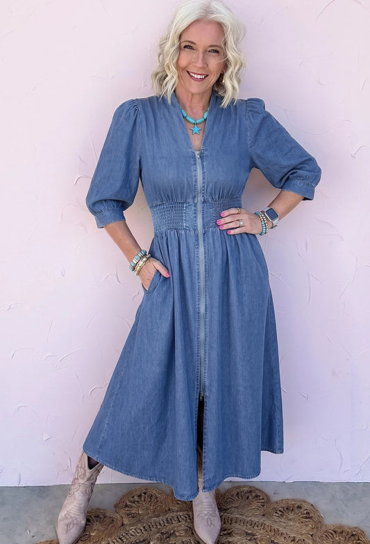 Country Charm Denim Dress - PRE ORDER